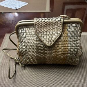 Sharif Woven Metallic Gold Crossbody Bag - Women's Shoulder Purse